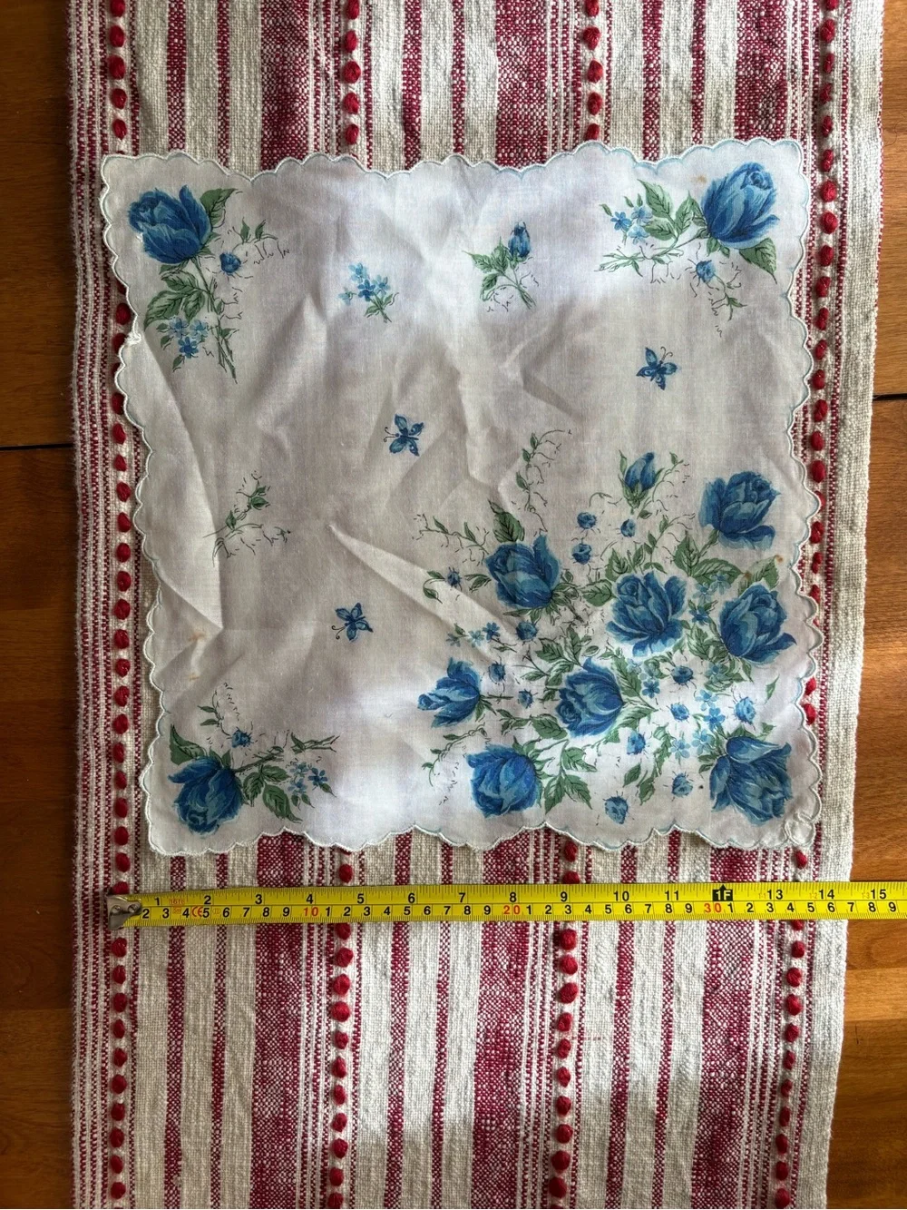 Vintage Embroidered Floral & D Monogram Handkerchief Set - Teal & Blue Accents